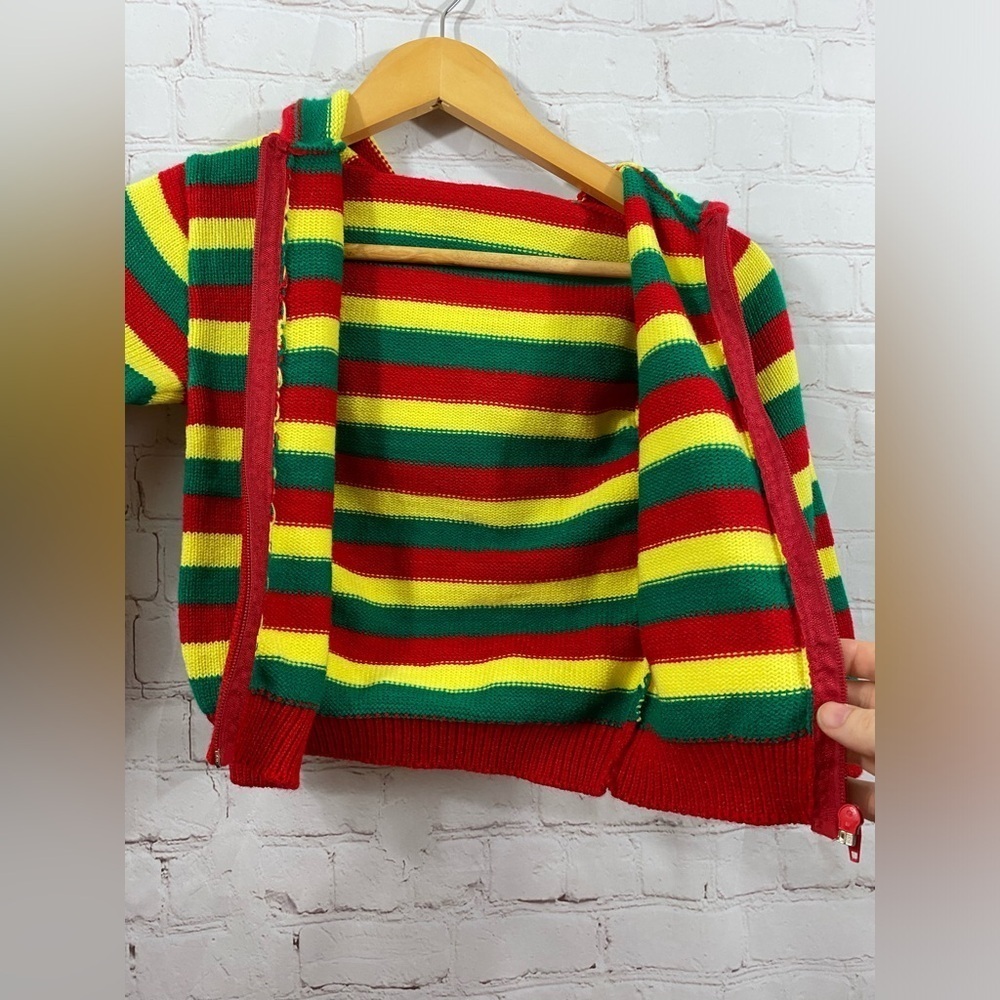 Kids Long Sleeve Striped Full Front Zip Up Hooded Knit Sweater - Picture 6 of 6